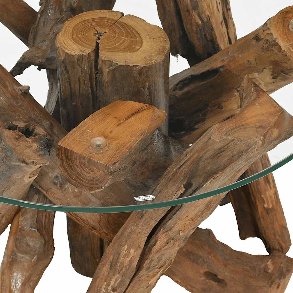 Isola Glass Top Coffee Table - Teak Wood - 60cm Handmade