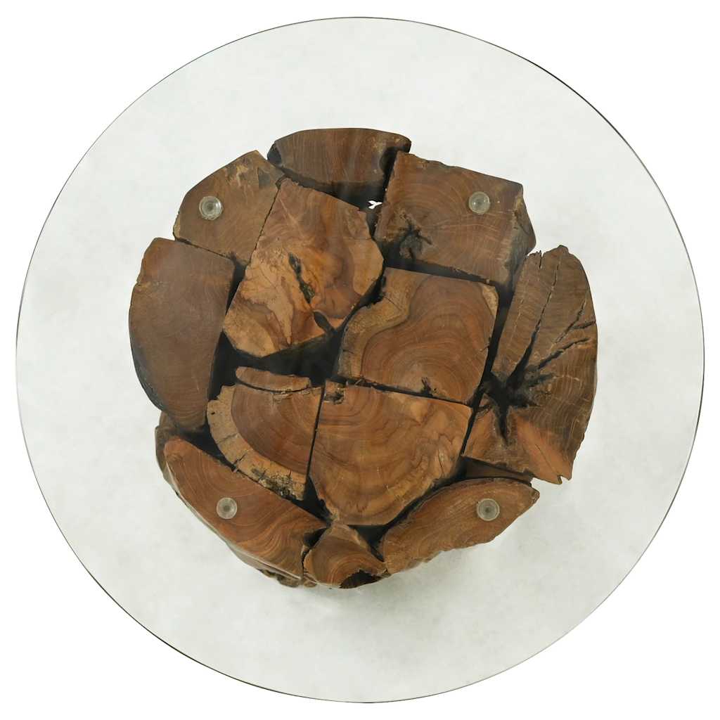 Isola Glass Top Coffee Table - Teak Wood - 60cm Handmade