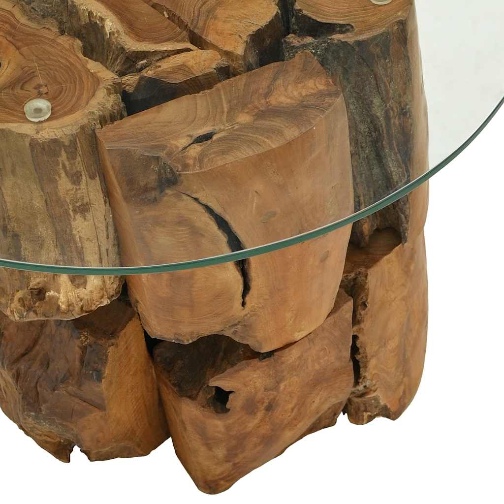 Isola Glass Top Coffee Table - Teak Wood - 60cm Handmade