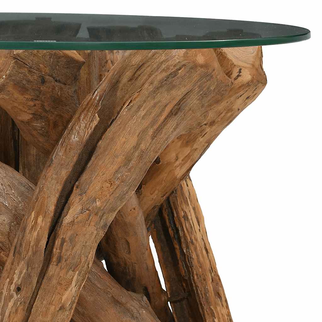 Isola Glass Top Coffee Table - Teak Wood - 60cm Handmade