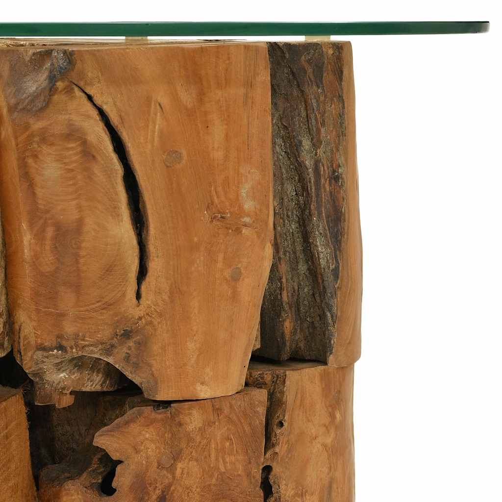 Isola Glass Top Coffee Table - Teak Wood - 60cm Handmade