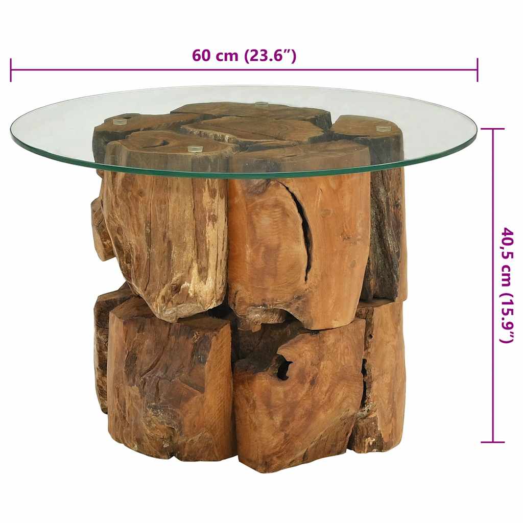Isola Glass Top Coffee Table - Teak Wood - 60cm Handmade
