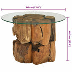 Isola Glass Top Coffee Table - Teak Wood - 60cm Handmade