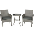 Outsunny 3 Piece Rattan Bistro Set, PE Wicker Garden Furniture Conversation Set with 2 Tier Glass-Top Table, Chairs, Dark Grey