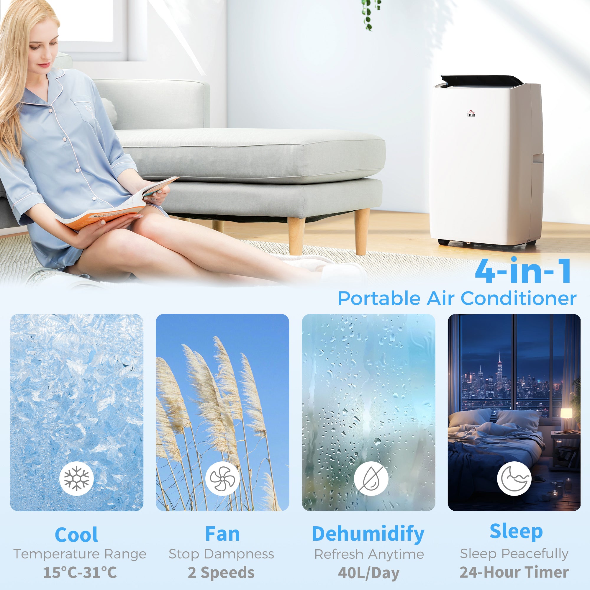 Portable Air Conditioner 12000 BTU BTU, 4-in-1 Air Conditioning Unit, Dehumidifier, Cooling, Fan, Child Lock, 40m²