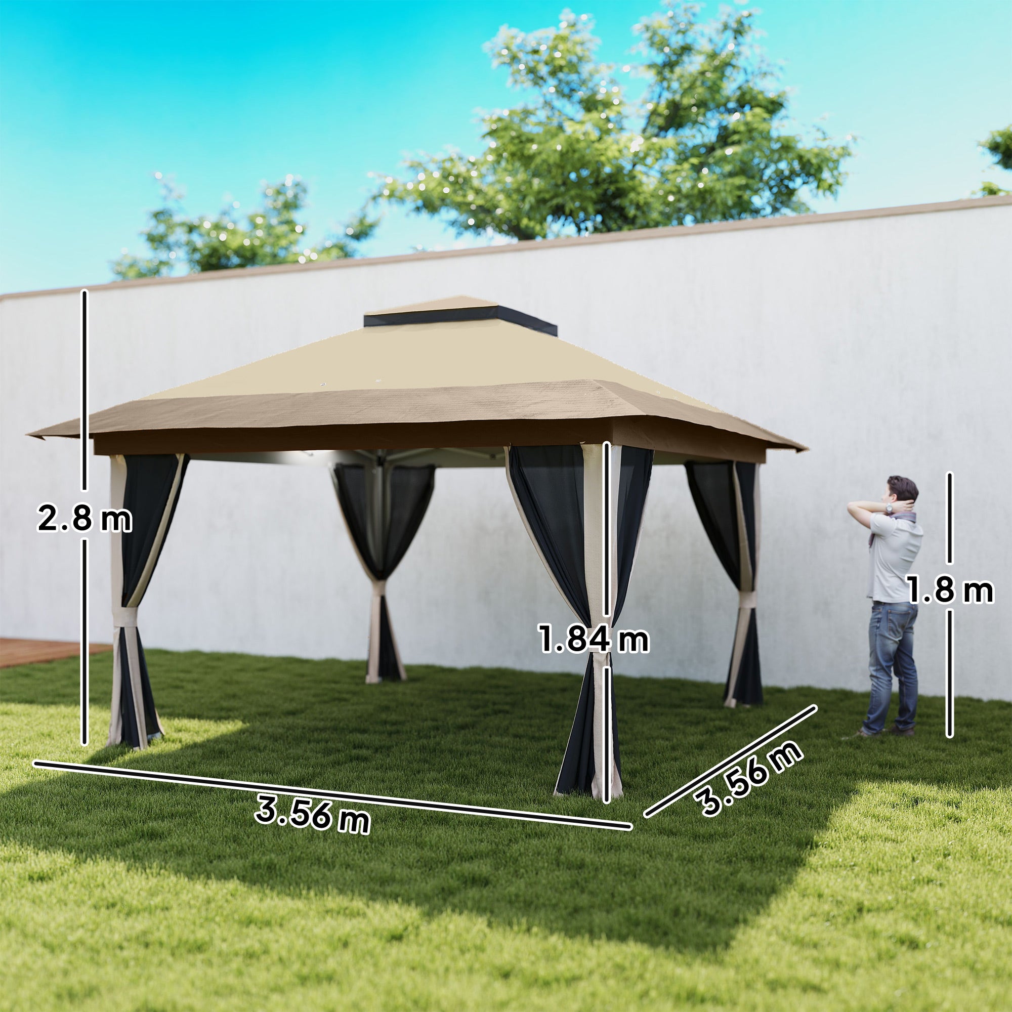 Outsunny 3.6 x 3.6m Pop-Up Gazebo, with Accessories - Beige