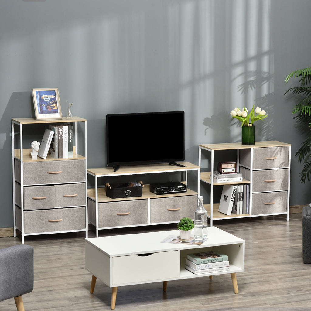 HOMCOM Chest of Drawers Storage  Dresser Cabinet Organizer with 3 Fabric Drawers and 2 Display Shelves for Living Room, Bedroom, Hallway, Beige