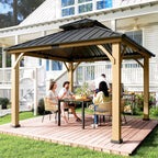 Outsunny 3.5 x 3.5m Outdoor Hardtop Gazebo Canopy with Two-tier Metal Roof, Black