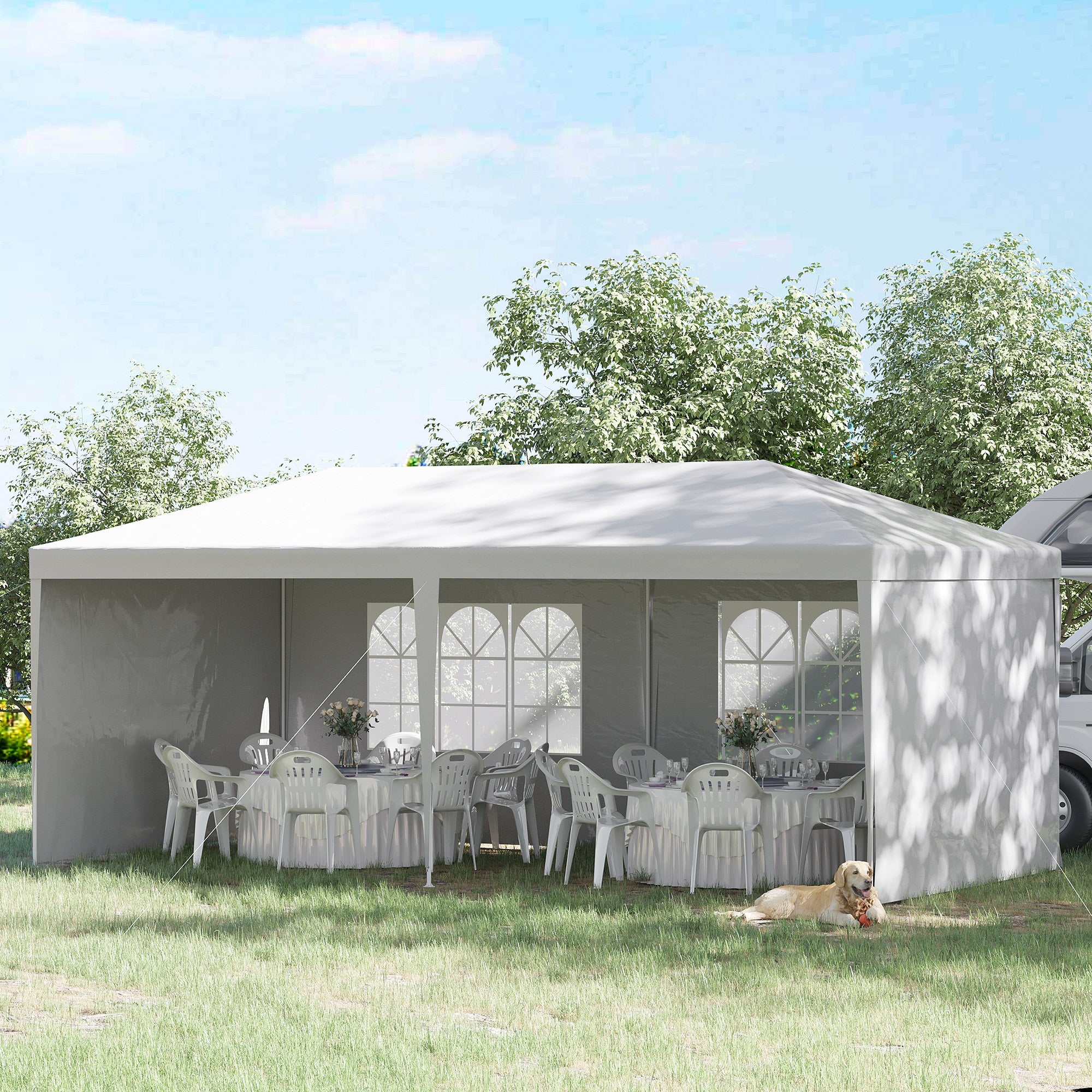 Outsunny 6 x 3 m Party Tent Gazebo Marquee Outdoor Patio Canopy Shelter with Windows and Side Panels White