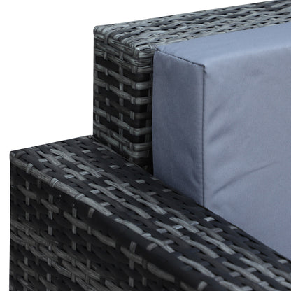 Outsunny 3 Seater All Weather Outdoor Sofa, Garden Rattan Sofa with Cushions and Mental Frame, Grey