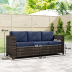 Outsunny 3 Seater Rattan Sofa All-Weather Wicker Weave Metal Frame Chair with Fire Resistant Cushio-Dark Blue