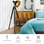 Tripod Floor Lamp, Spotlight Reading Lamp w/ Adjustable Height, Angle, Wood Legs for Living Room, Bedroom, Home, Office, Black and Gold