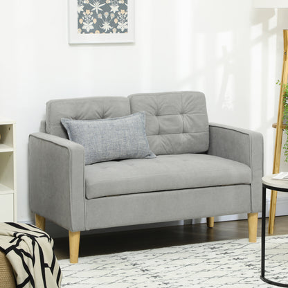 2 Seater Storage Sofa, Fabric Couch with Hidden Under Seat Storage, Thick Cushions, Compact Space Saving Settee with Rubberwood Legs for Living Room, Apartment, Light Grey