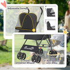 PawHut Dog Stroller, Foldable Cat Dog Pram for Miniature Breeds, Pet Stroller with Brake, Mesh Windows, Black
