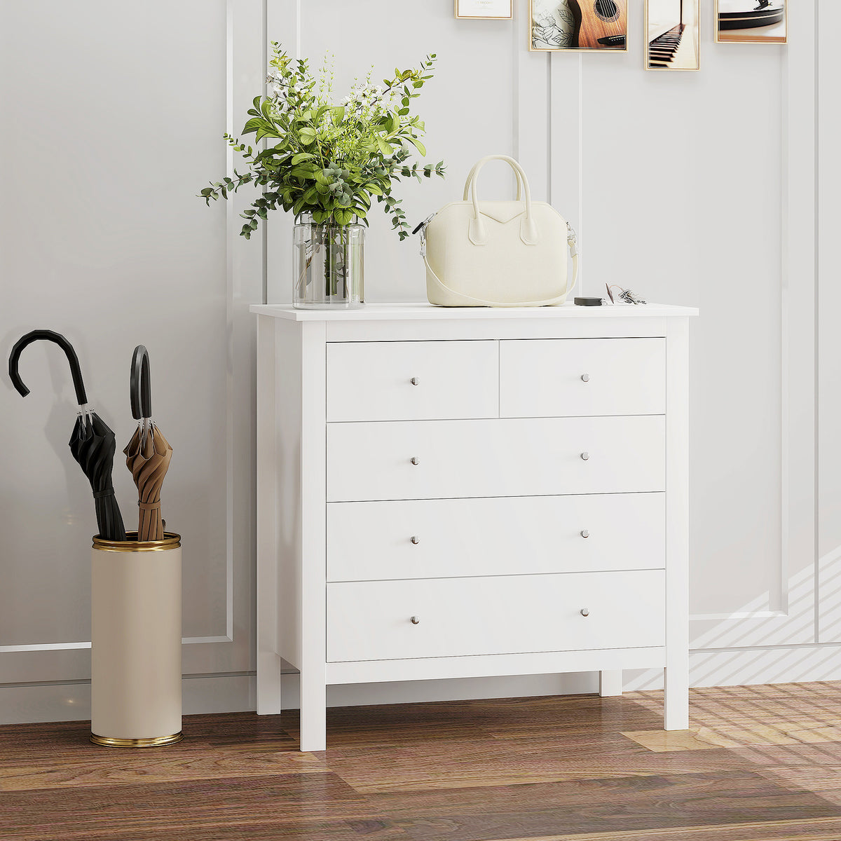 5 Drawer Chest of Drawers, Modern Dresser for Bedroom, Wide Storage Unit for Living Room, Hallway, Closet, White