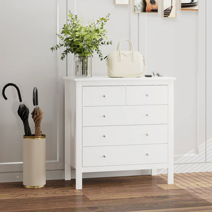 5 Drawer Chest of Drawers, Modern Dresser for Bedroom, Wide Storage Unit for Living Room, Hallway, Closet, White
