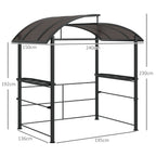 Outsunny 2.4 x 1.5m Outdoor Grill Gazebo with Side Shelves, PC Board Roof, Dark Grey