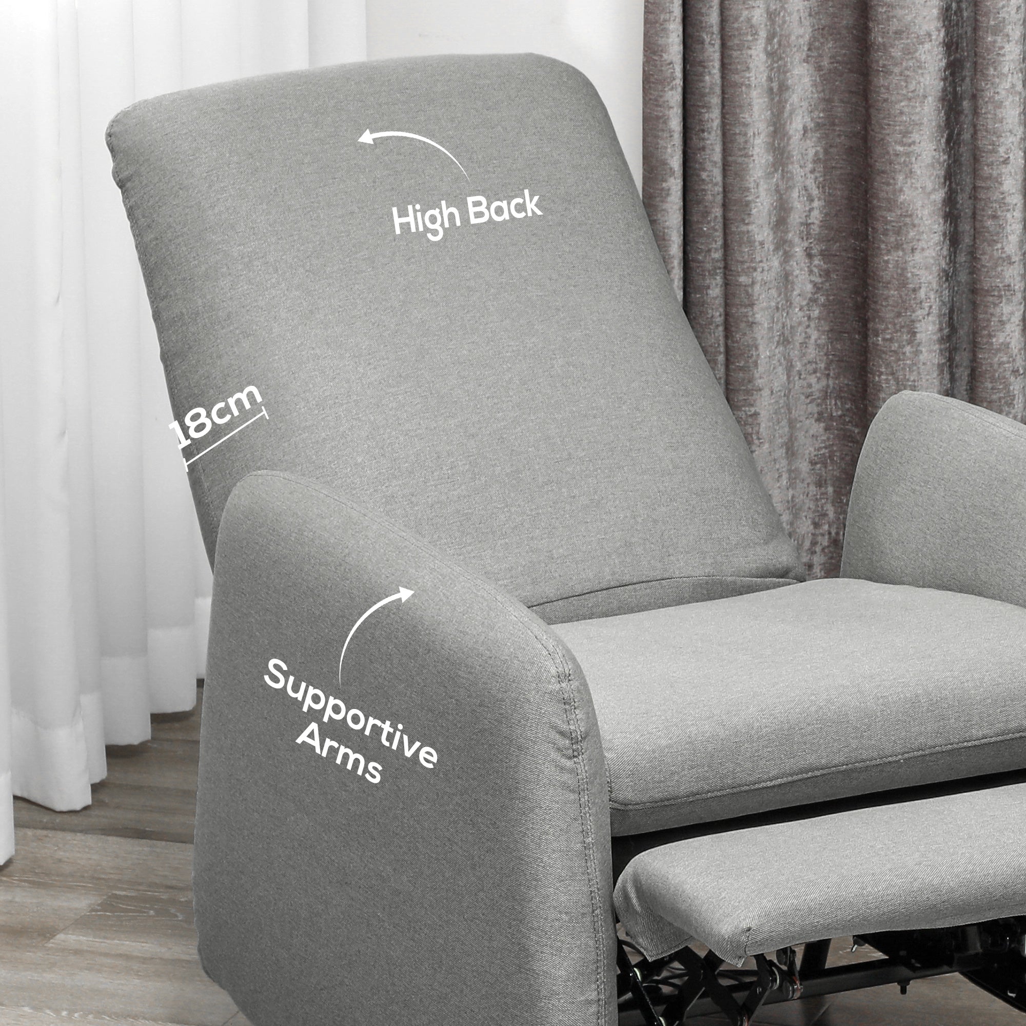 HOMCOM 150° Manually Reclining Chair, with Footrest - Grey