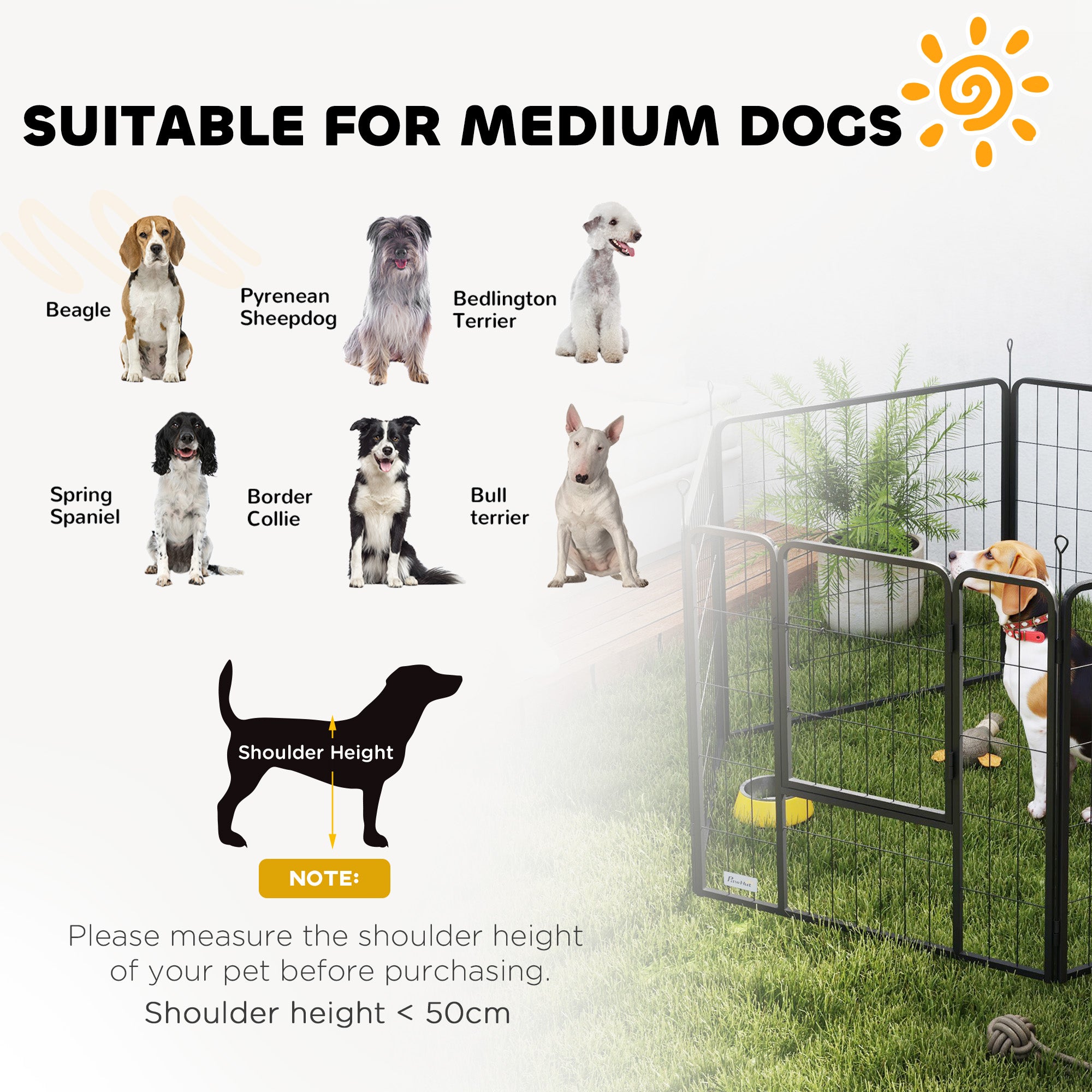 PawHut 6 Panels Dog Playpen, Portable Detachable Puppy Pen with Door, for Medium Dogs, 80cm High, Grey