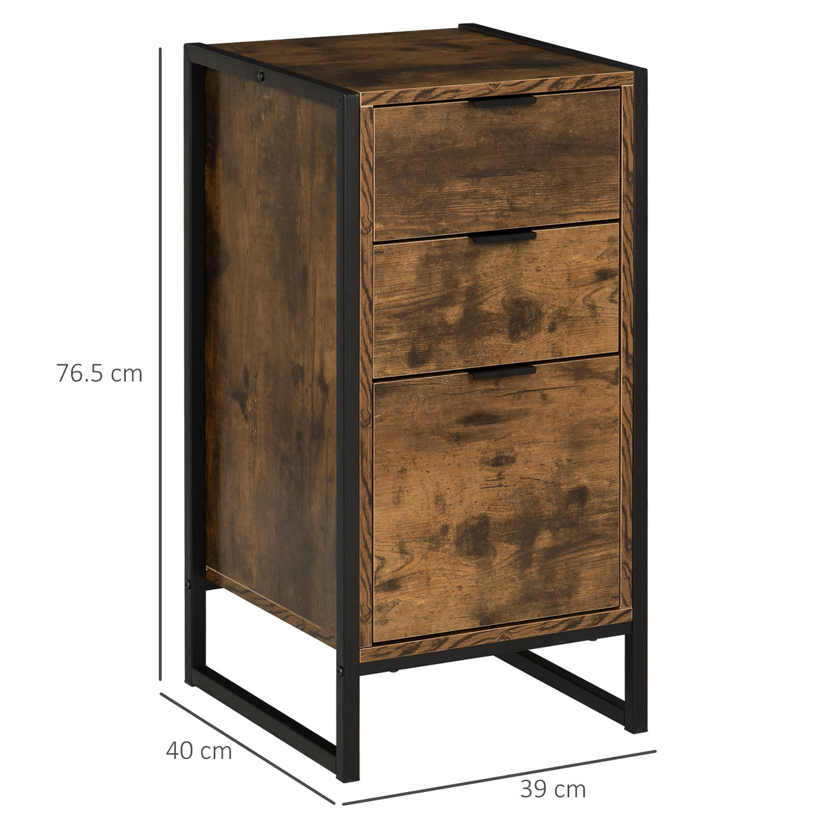 Bedroom Chest of Drawers, Industrial 3-Drawer Dresser, Storage Drawers Unit with Metal Frame for Living Room, Rustic Brown