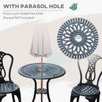 Outsunny 3 Piece Patio Cast Aluminium Bistro Set Garden Outdoor Furniture Table and Chairs Shabby Chic Style