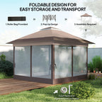 Outsunny 3.6 x 3.6 m Pop up Gazebo with Netting, Height Adjustable Party Tent Instant Canopy Sun Shade Shelter, Khaki