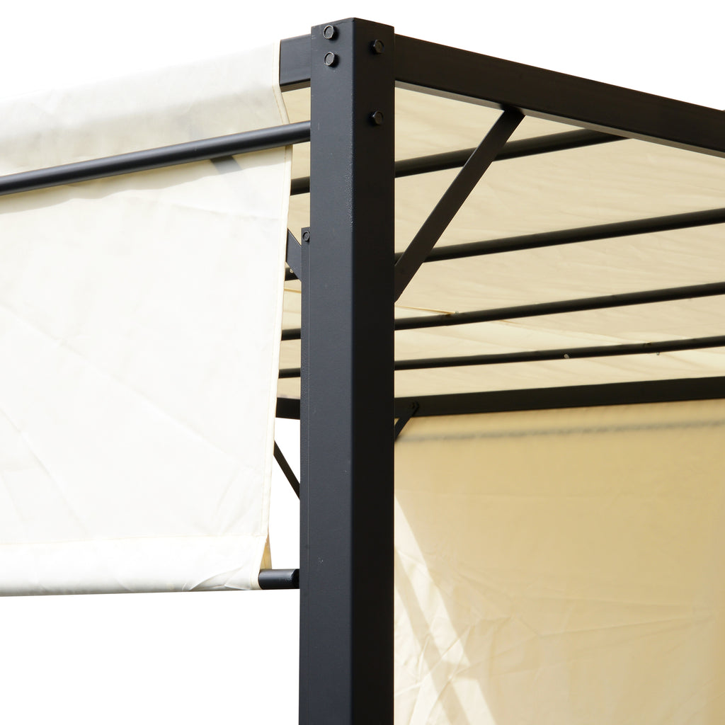 Outsunny Metal Pergola With Canopy Sliding Pergola Canopy 3Lx3Wx2.3H m Garden Gazebo Party Tent Sun Shelter Cover - Cream White/Black