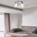 Modern Chandelier, Semi-Flush Mount Ceiling Light with Glass Lampshade, 2 x E27 Bulb Base for Hallway, Dining Room, Living Room, White and Silver
