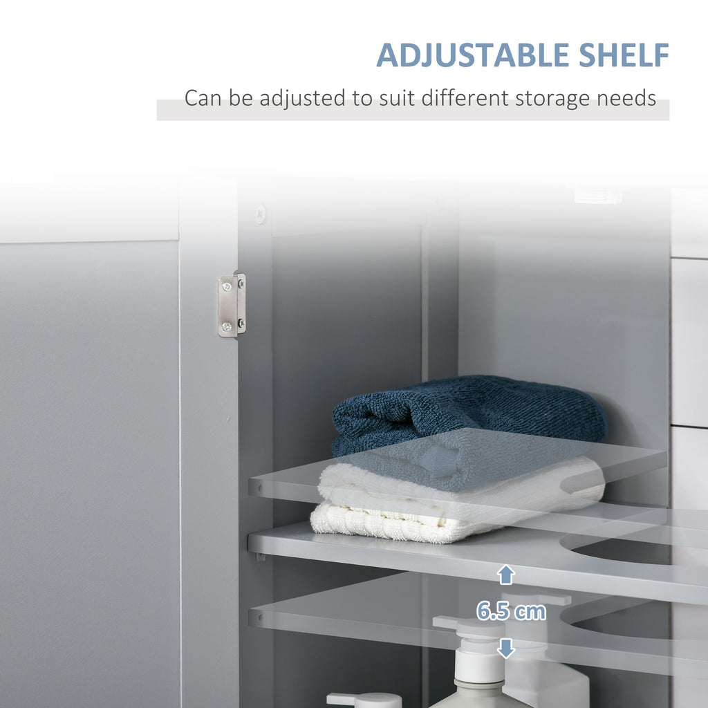kleankin Under Sink Bathroom Cabinet, Freestanding Under Sink Cabinet with 2 Doors and Adjustable Shelf for Basin without or with Pedestal, Grey