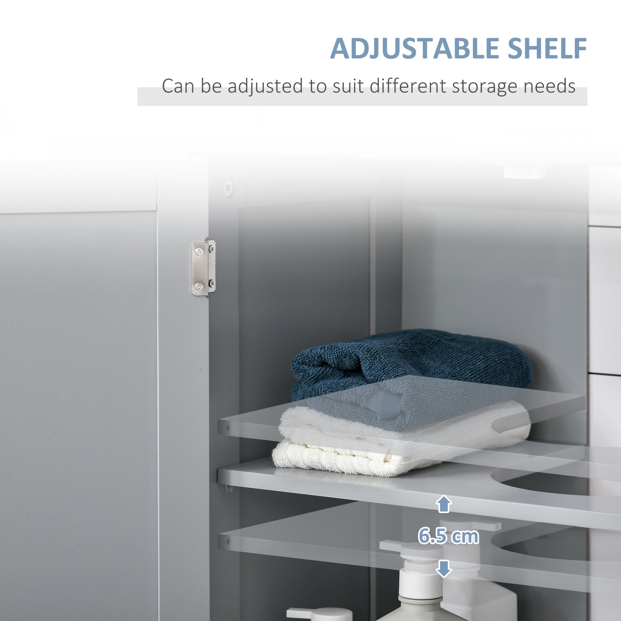 kleankin Under Sink Bathroom Cabinet, Freestanding Under Sink Cabinet with 2 Doors and Adjustable Shelf for Basin without or with Pedestal, Grey