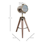 Vintage Tripod Table Desk Lamp Bedside Light Spotlight Brass Antique Searchlight Wooden Base