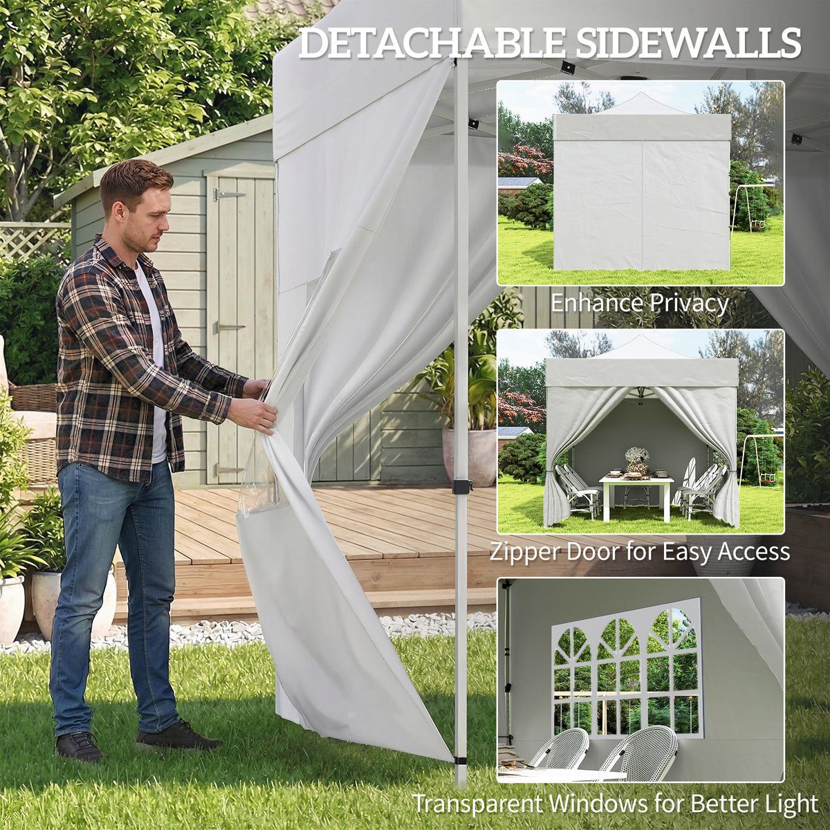 Outsunny 3 x 3 m Pop Up Gazebo with Sidewalls, UPF50+ Heavy Duty Garden Party Tent Marquee with Wheeled Carry Bag, Silver Grey