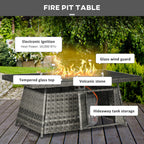 Outsunny All-Season Fire Pit Patio Furniture Set Wicker Sofa Set With 50000 Btu Fire Table For Outdoor Gatherings - Grey