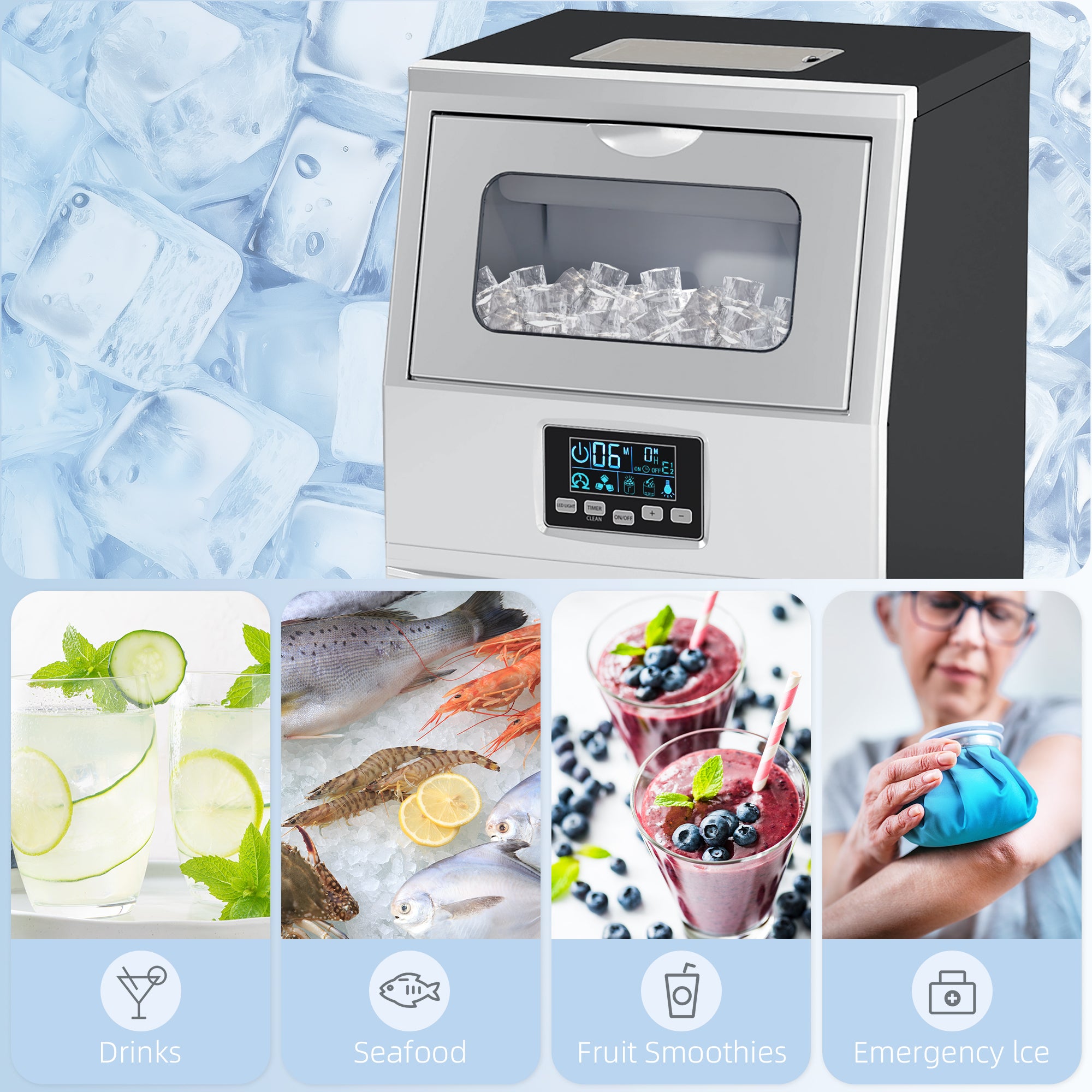 Commercial Ice Maker with 4kg Ice Storage - Silver Tone