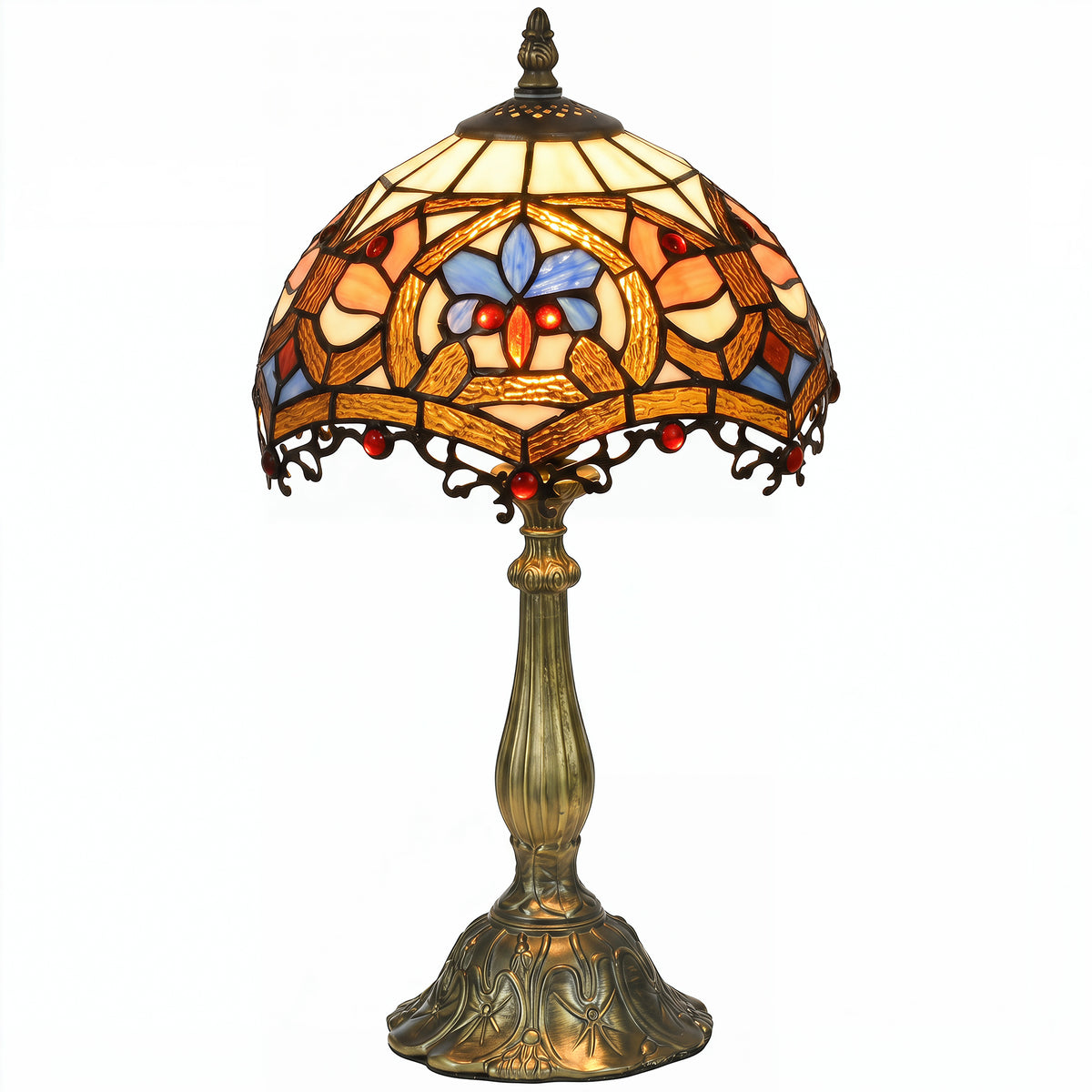Tiffany Lamp, Stained Glass Table Lamp, Handcrafted Artisan Collectible, Suitable for Living Room and Bedside, Multi-Coloured, ?25 x 45Hcm, Zinc Alloy.