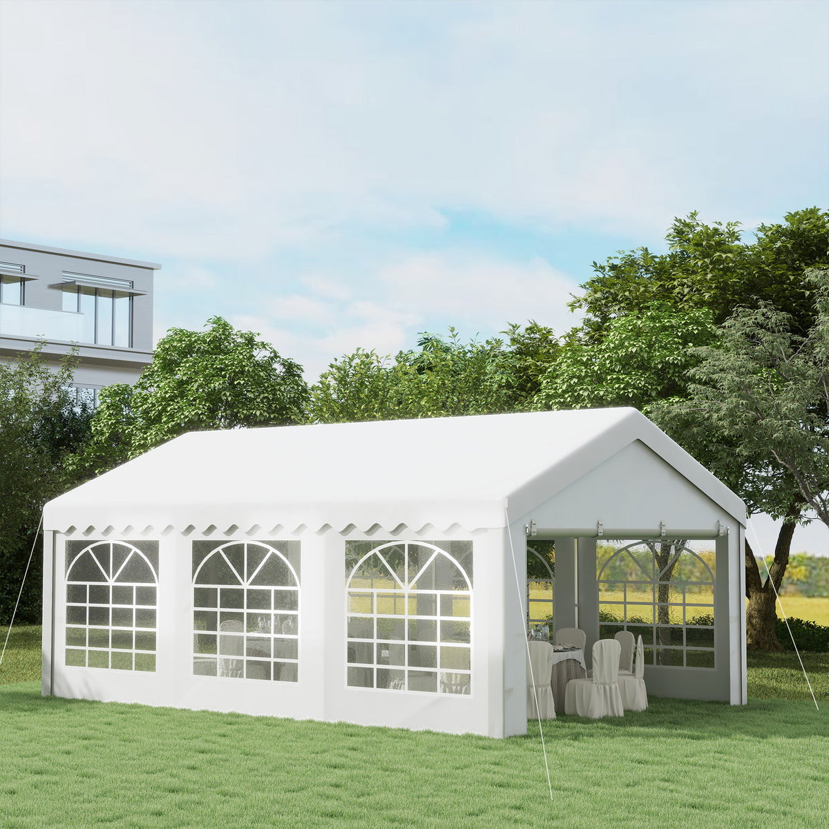 Outsunny 6m x 4m Heavy Duty Garden Gazebo for Parties, Wedding and Events, White