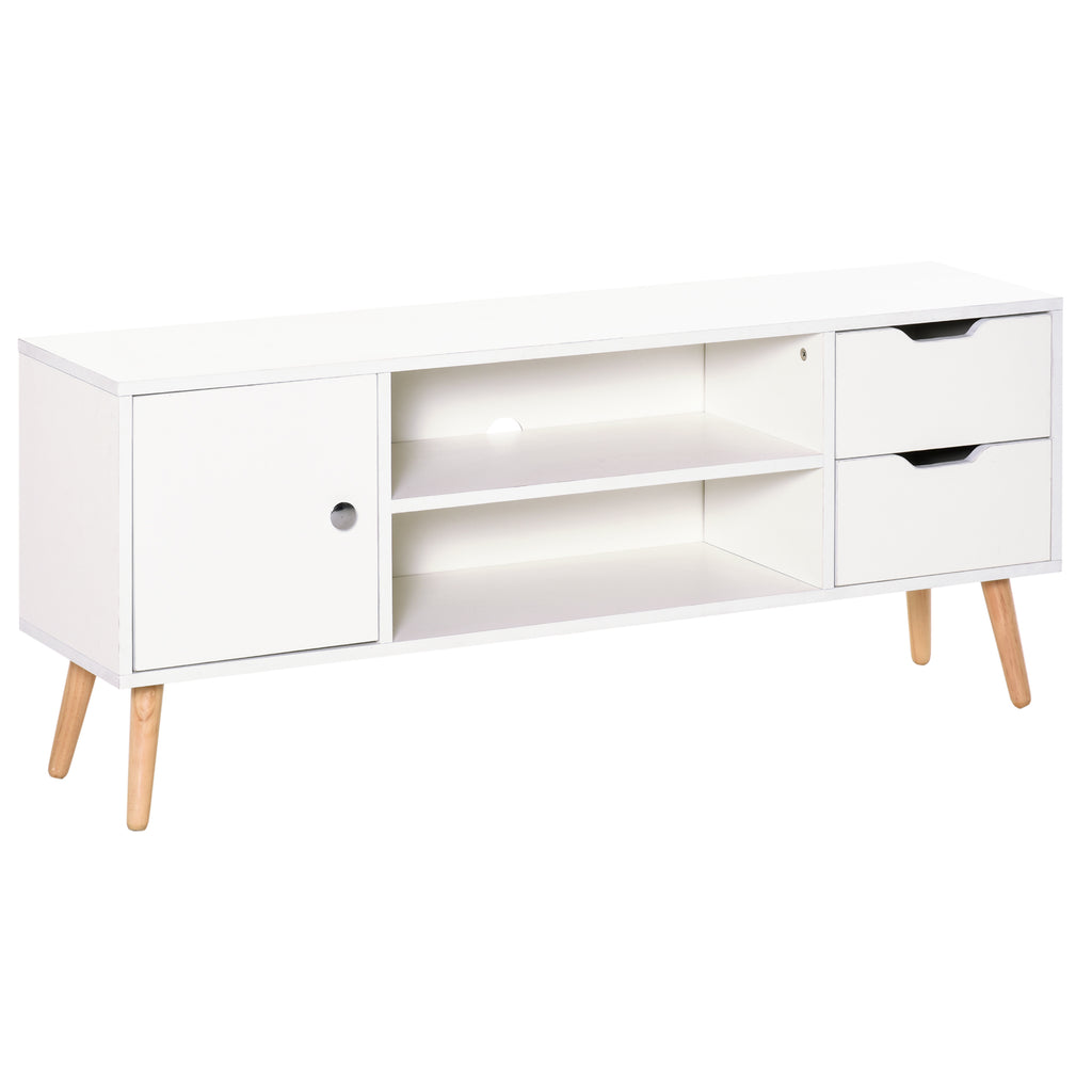 TV Stand for TVs up to 50", TV Console Cabinet with Open Storage Shelf and Drawers for Living Room, Entertainment Room and Bedroom, White