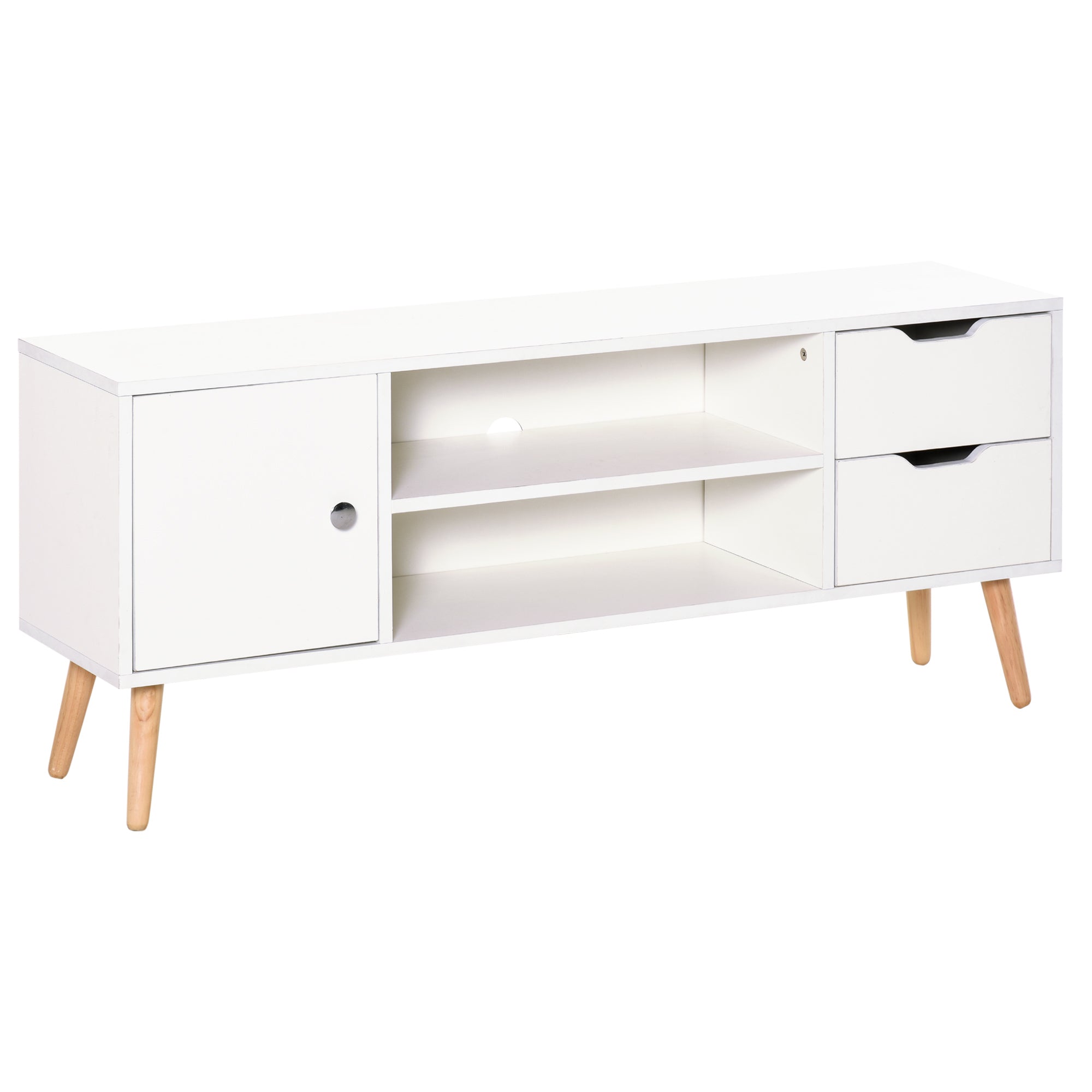 TV Stand for TVs up to 50", TV Console Cabinet with Open Storage Shelf and Drawers for Living Room, Entertainment Room and Bedroom, White