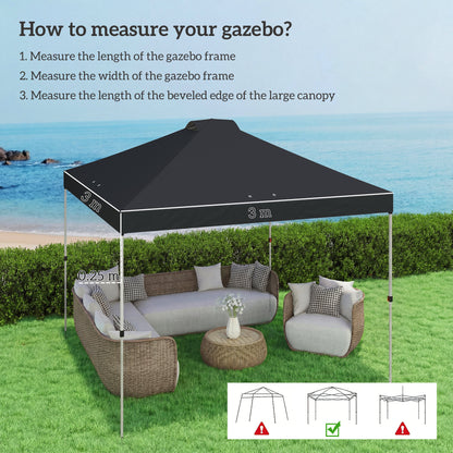 Outsunny gazebo roof replacement UV50+ Waterproof Pop Up Canopy Cover with 8 Drainage Holes 3 x 3 m Black