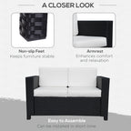Outsunny Rattan Sofa, 2 Seater Garden Furniture with Soft Padded Cushion and Armrests, Wicker Garden Loveseat for Patio, Black
