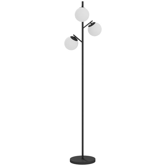 3-Light Tree Floor Lamps for Living Room, Modern Standing Lamp for Bedroom with Globe Lampshade, Steel Base, Bulb not Included, Black