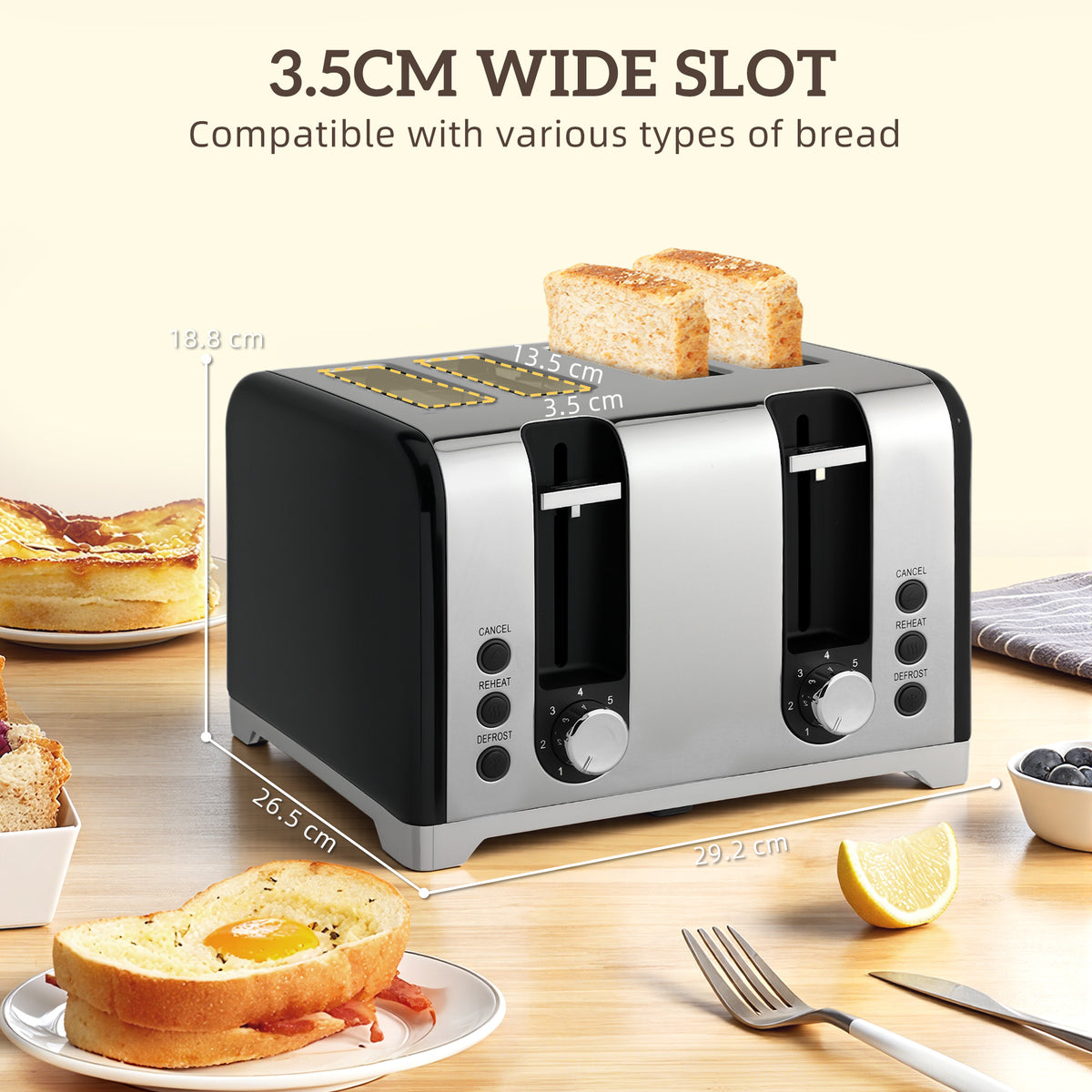 Kettle and Toaster Set, 1.7L 3000W Rapid Boil Jug Kettle with Otter Thermostat, Limescale Filter, 4 Slice Toaster with 7 Browning Controls, Crumb Tray, LED Strip, Black