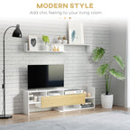 TV Cabinet with Wall Shelf for Wall-Mounted 65" TVs or Standing 40" TVs - White and Natural
