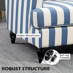 HOMCOM Modern Cuddle Chair, Velvet Single Sofa Armchair with Stripe, Turned Legs and Wide Seat, Upholstered Snuggle Chair for Living Room, Bedroom, Blue and White
