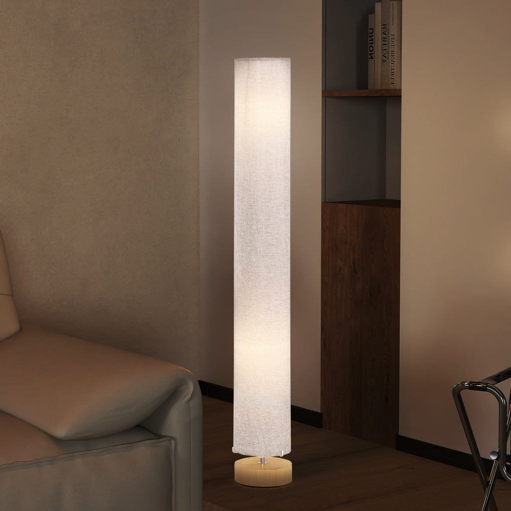 Floor Lamp for Living Room, 47" Modern Standing Lamp with Linen Shade, Wooden Base, Grey