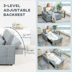 HOMCOM 2 Seater Sofa Bed, 3-in-1 Convertible Sleeper Sofa with Click-clack Adjustable Backrest and 2 Pillows, Grey