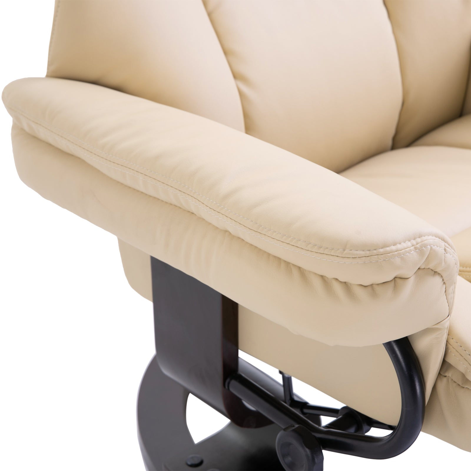 HOMCOM 360° Swivel Recliner Chair with Footstool, PU Leather Manual Recliner Armchair with Footstool, Solid Wood Base, Upholstered Reclining Chair for Living Room, Bedroom, Office, Cream