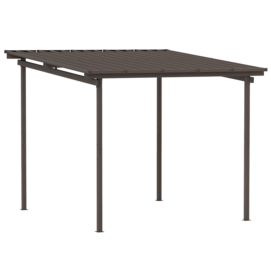 Outsunny 3 x 3(m) Garden Pergola with Waterproof Metal Roof, Lean to Pergola Hardtop Gazebo, Brown
