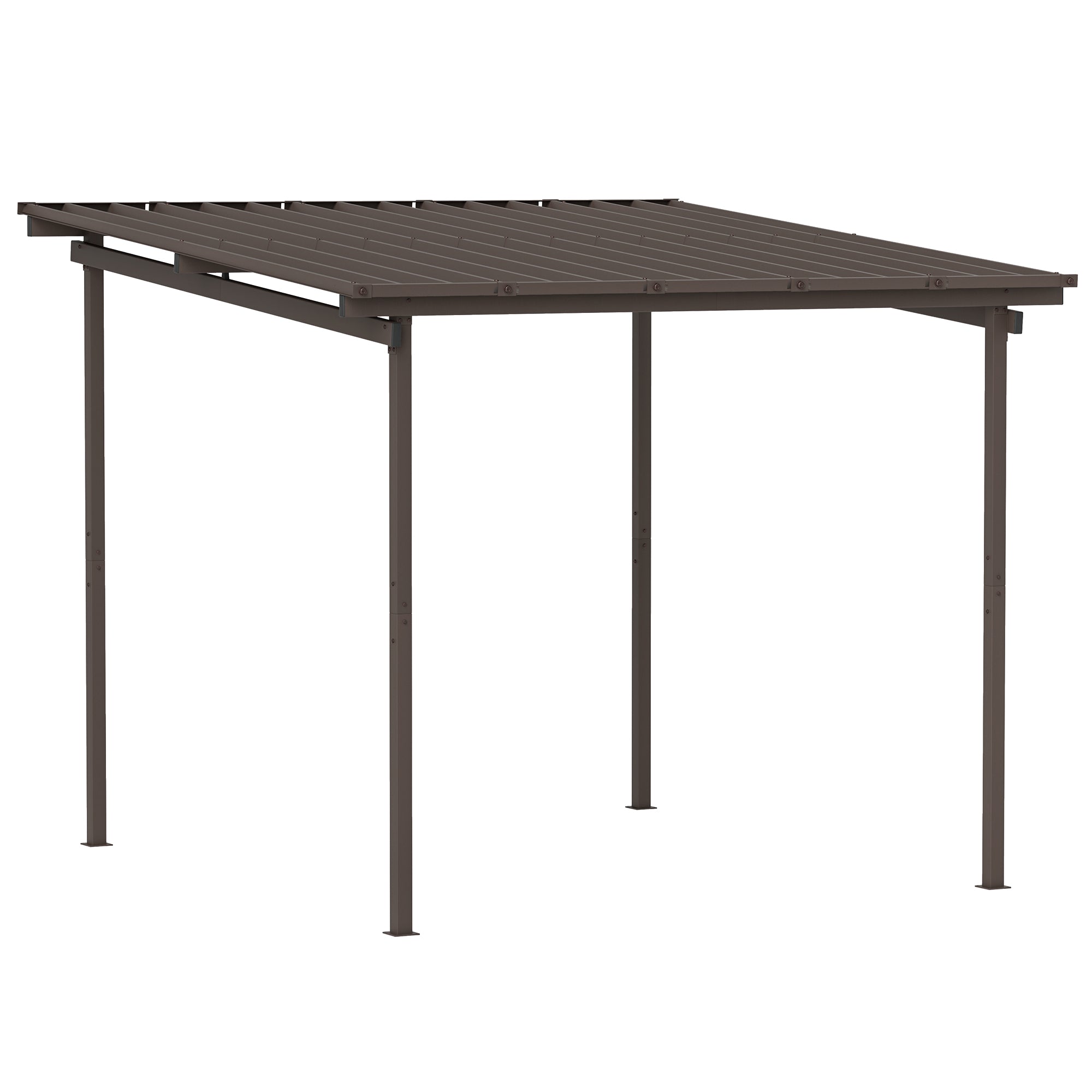 Outsunny 3 x 3(m) Garden Pergola with Waterproof Metal Roof, Lean to Pergola Hardtop Gazebo, Brown