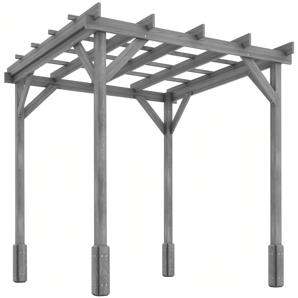 Outsunny 2 x 2m Wooden Pergola Kit, Decorative Garden Gazebo Shelter with Stable Structure for Climbing Vines, Flowers, Grey
